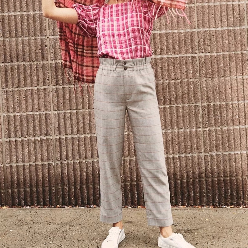 Madewell Paperbag Tapered Pants in Glen Plaid size 0